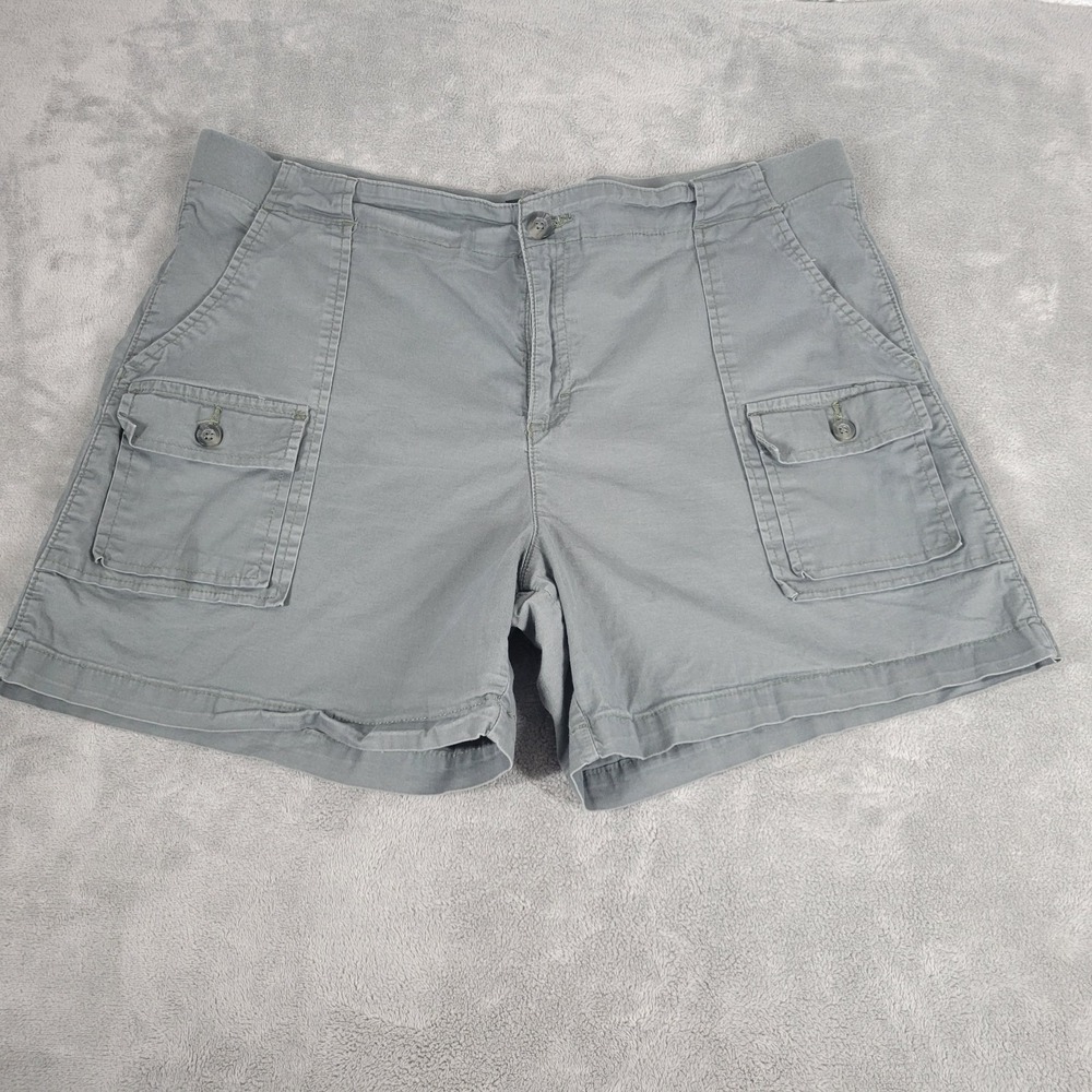 Lee Cargo Shorts Womens 18 Plus Blue Gray Elastic Waist Stretch Pockets